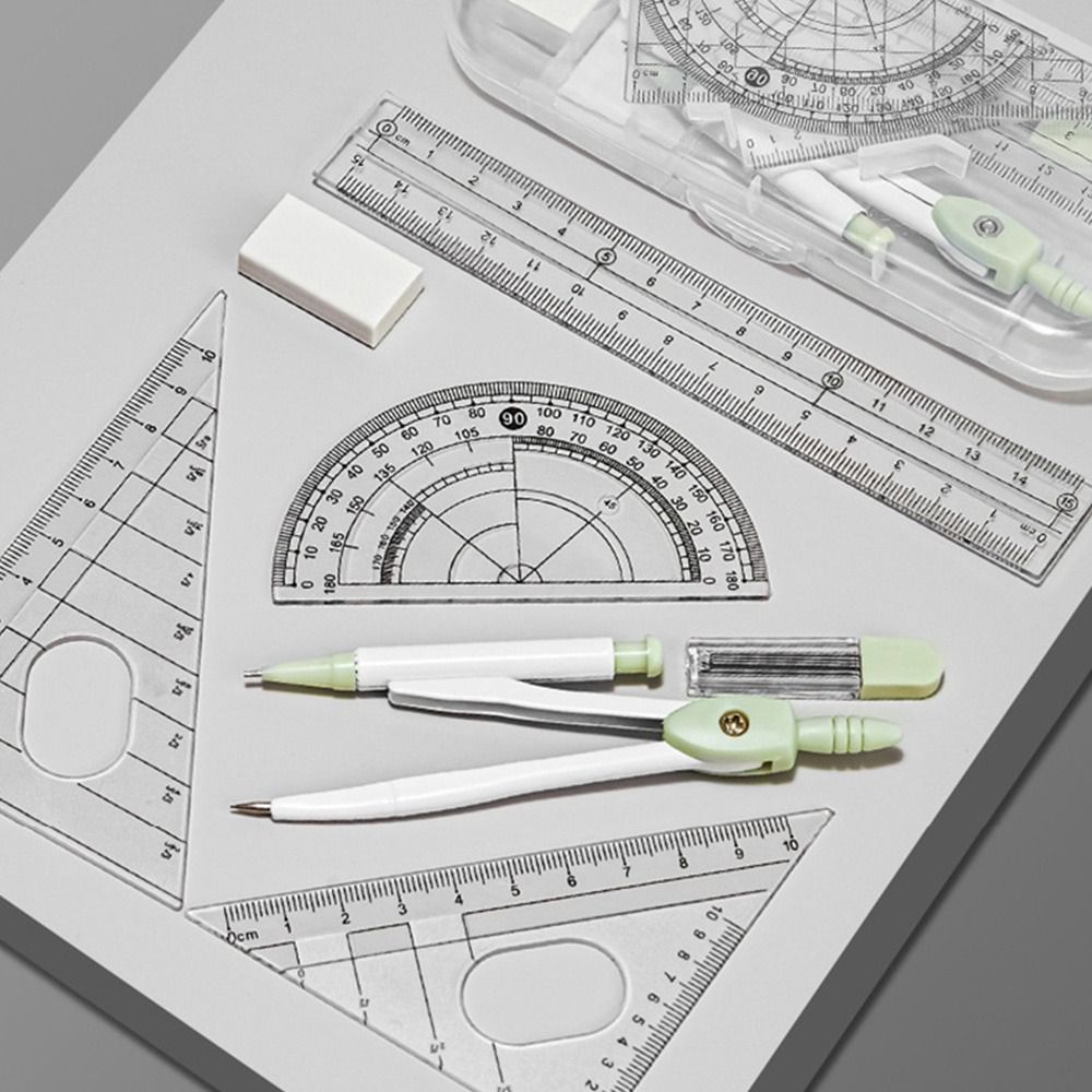 Ruler Set Transparent - 8PCS/Set Plastic Ruler Compasses Set Eraser