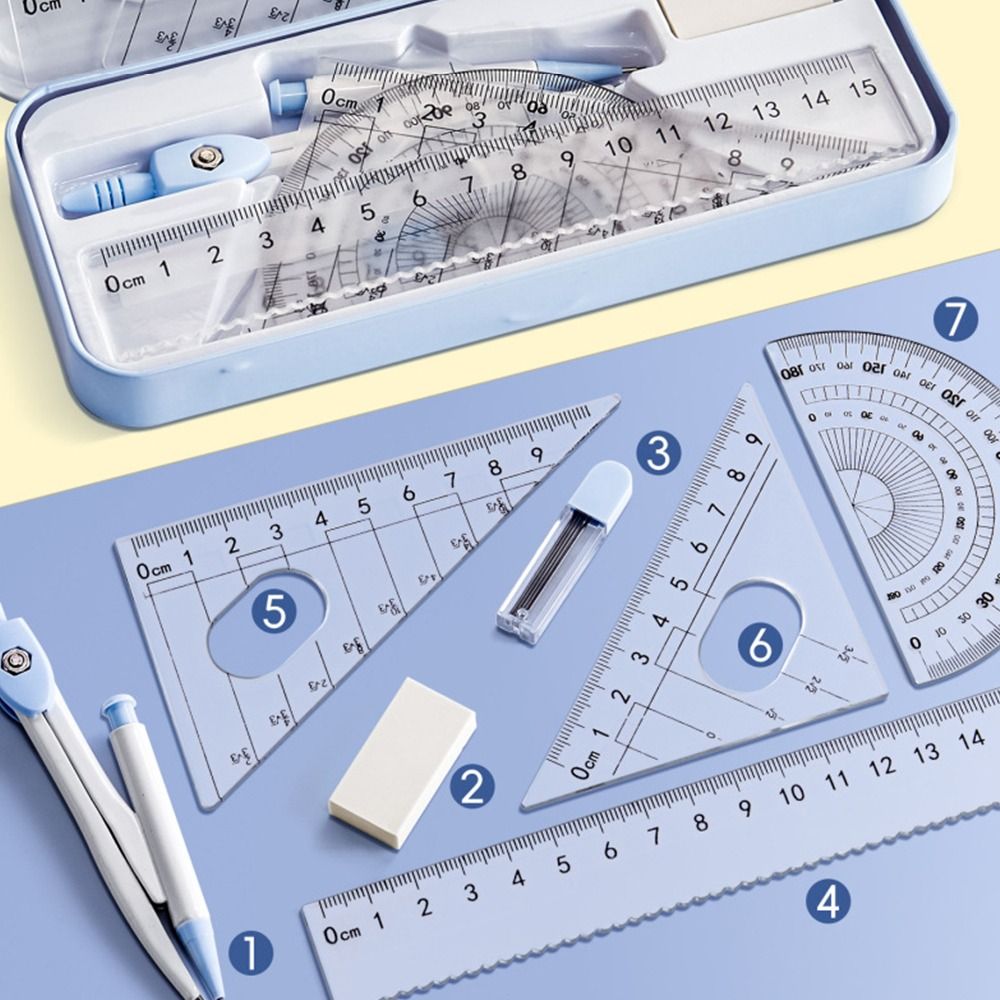 7PCS/Set Plastic Ruler Compass - Ruler Set Transparent recension och pris