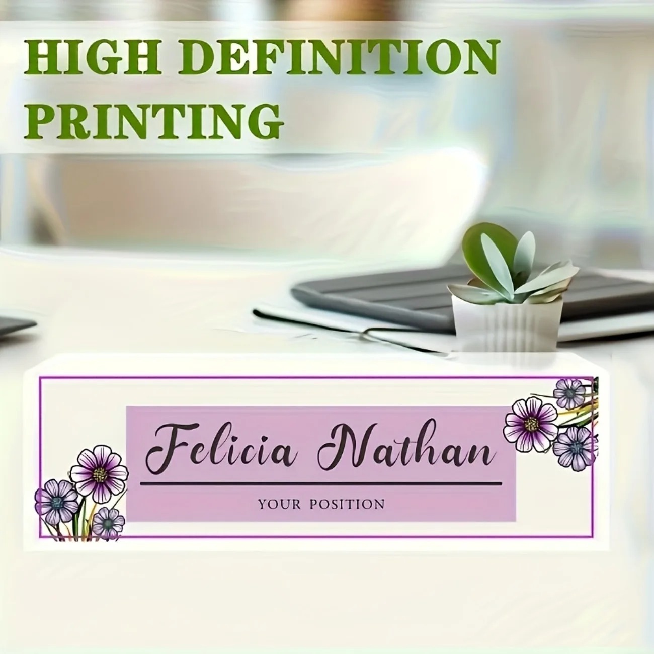 Elegant Pink‑Purple Floral Acr - Desk Name Plate recension och pris