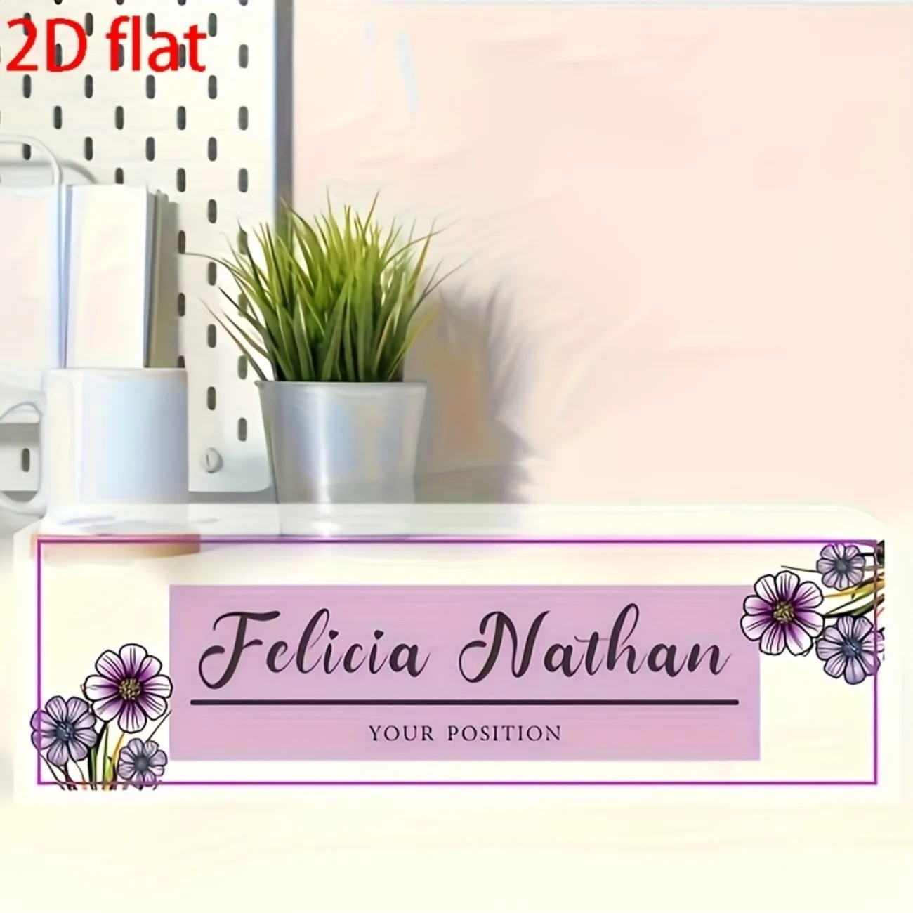 Elegant Pink‑Purple Floral Acr - Desk Name Plate recension och pris
