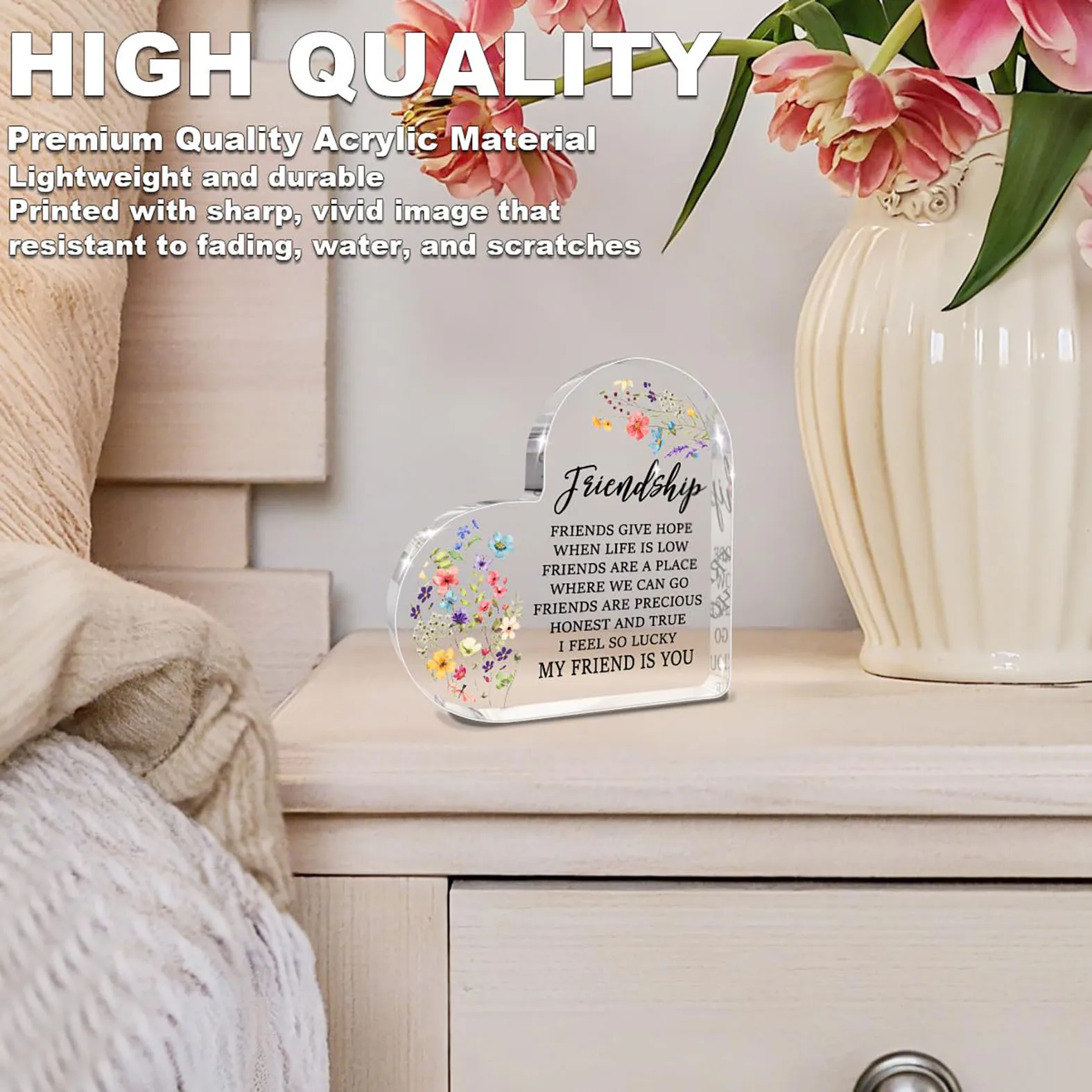 Heart-Shaped Acrylic Friendshi - Desk Name Plate recension och pris